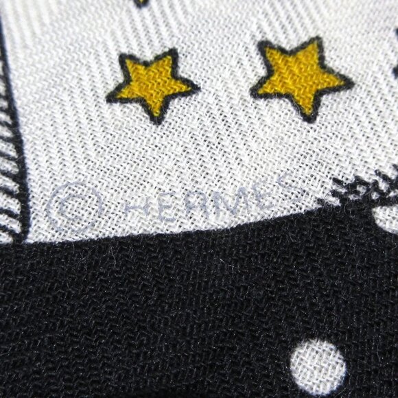 Auth HERMES Carres 140/Carre Geant - Black White Gold Cashmere Silk Scarf - Picture 4 of 4
